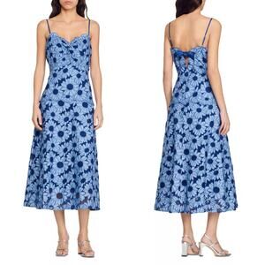 Sandro Fiby Dress Floral Embroidered Cotton Sleeveless Midi A-Line Blue 40 US 8